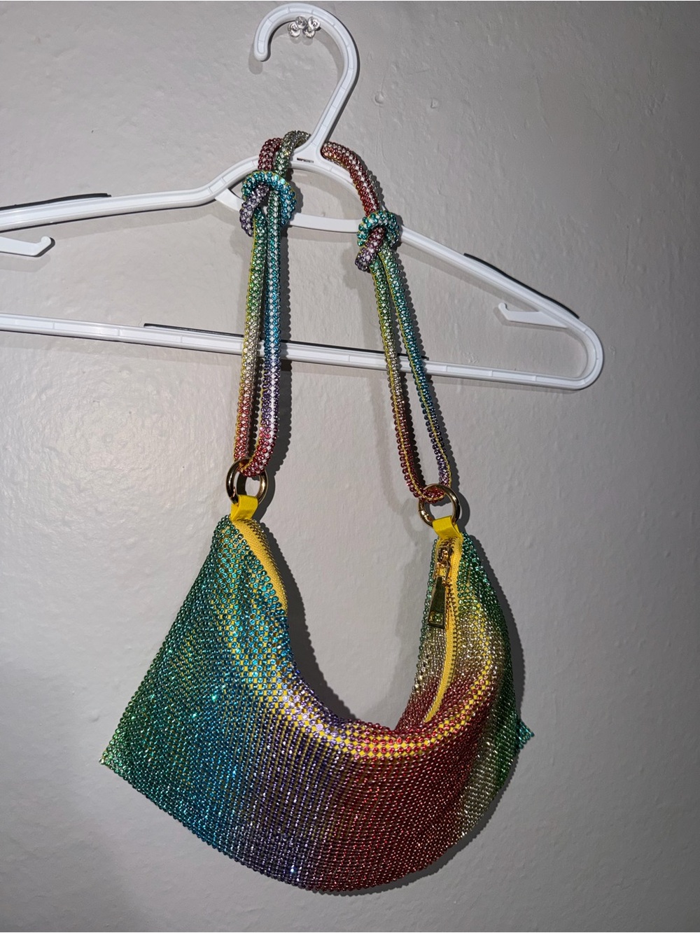 Rainbow Crystal Mesh Shoulder Bag - Multicolor